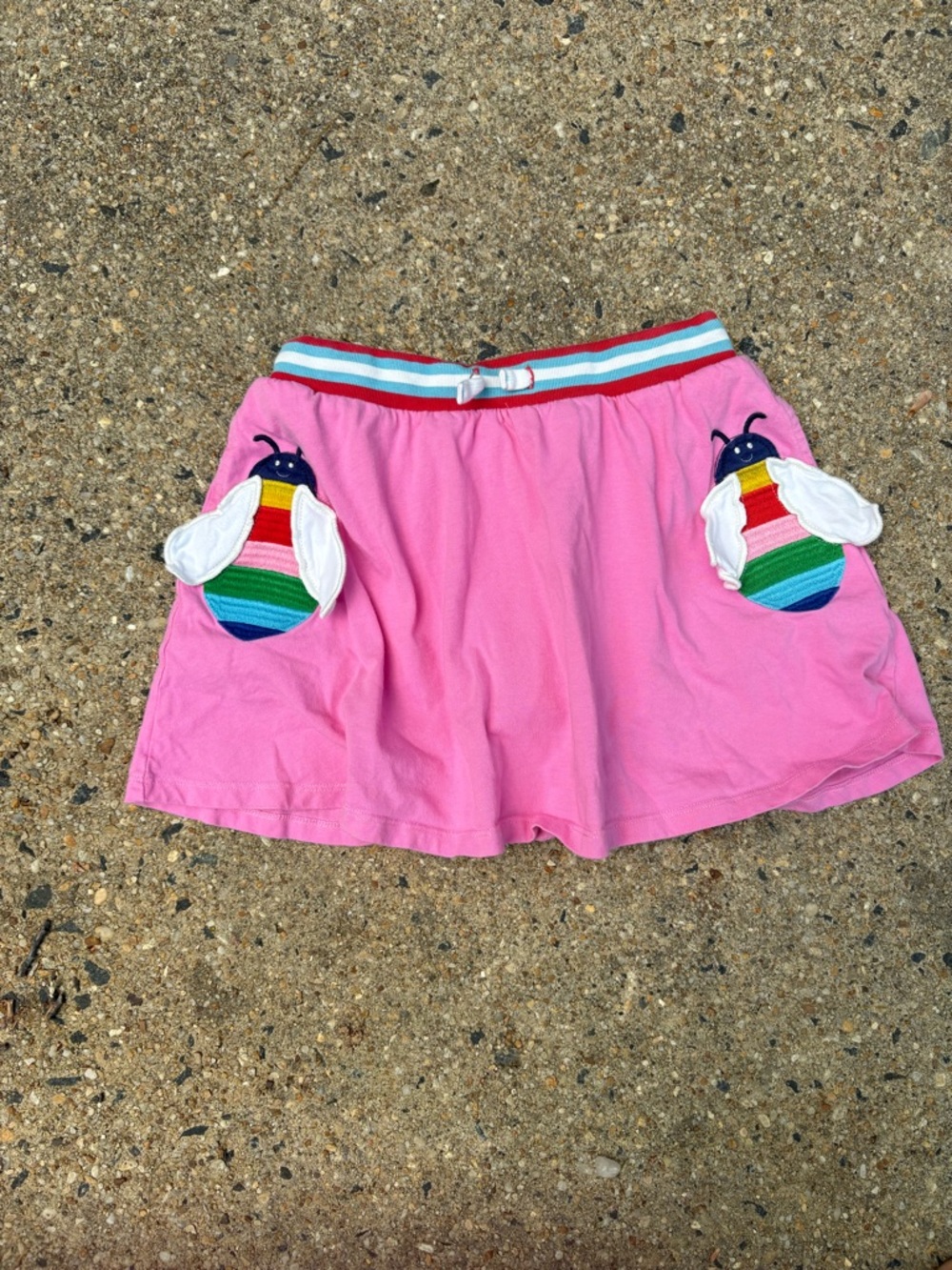 Mini Boden ladybug Pink Skirt with Red and Aqua Waistband girls size 8-9